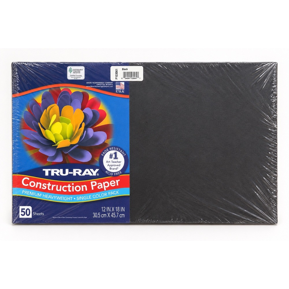 Tru-Ray Black Construction Paper 12x18 Premium Heavyweight 50 Sheets P103061